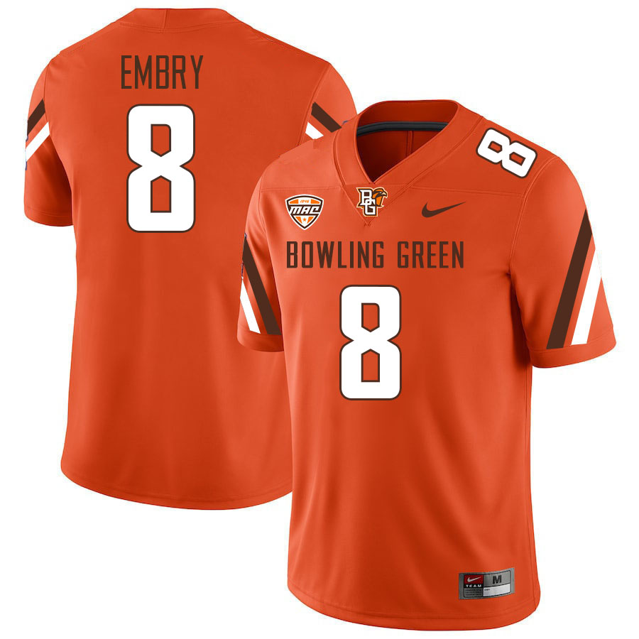 Bowling Green Falcons #8 Jhaylin Embry College Football Jerseys Stitched Sale-Orange